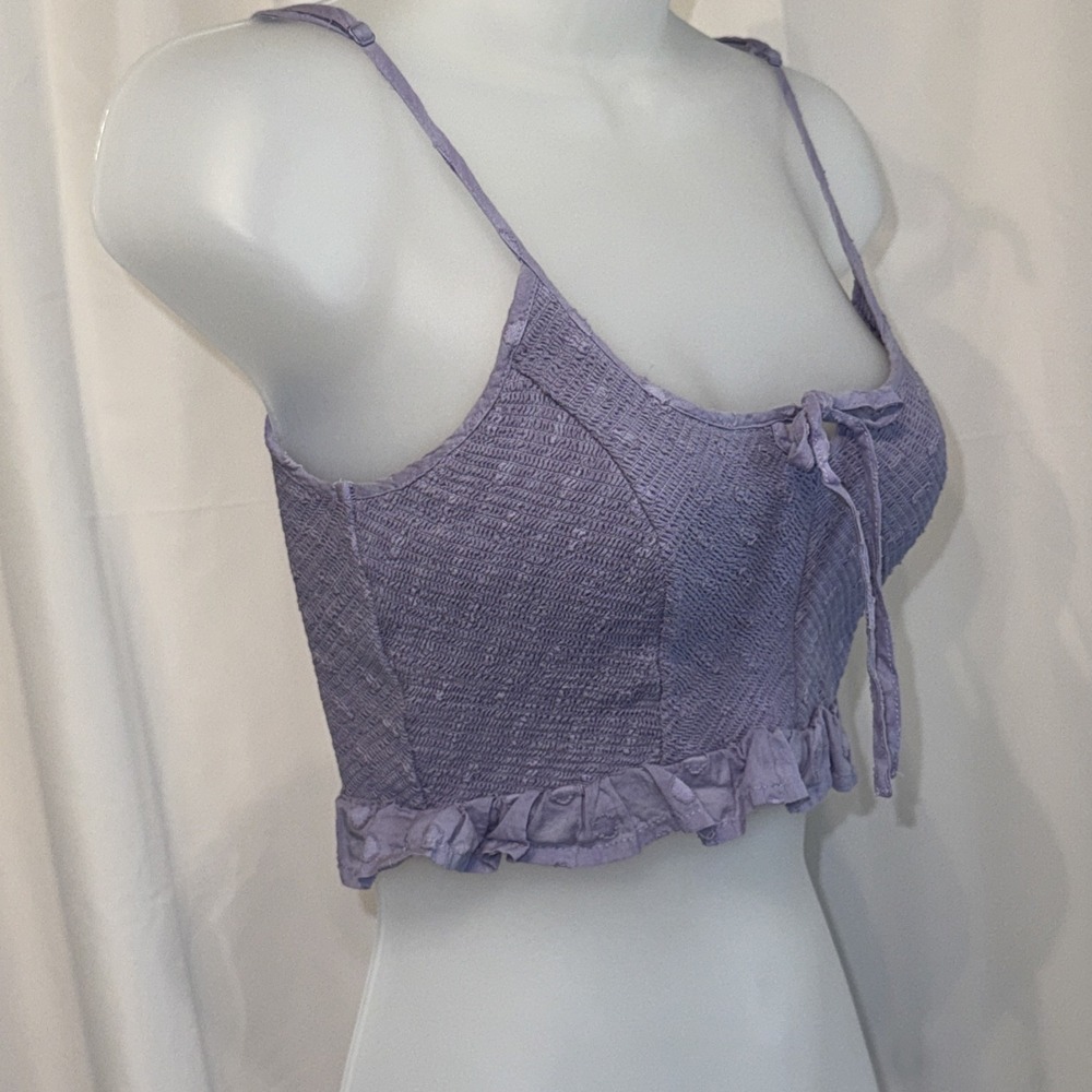 UO Janae Ruffle Lavender Cami Urban Outfitters Smocked Dot Embroidered Top XS - Picture 5 of 9